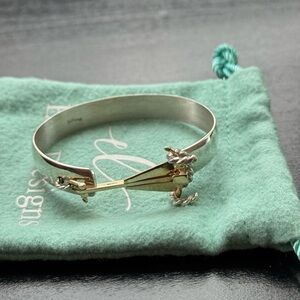 Best offer -Handmade anchor solid sterling silver and 14k yellow gold bracelet